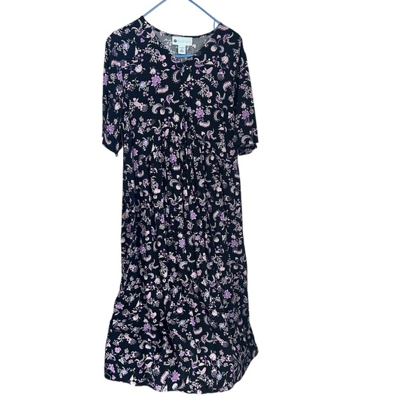 Ella Simone Black 100% Rayon Floral Short Sleeve V Neck Maxi Dress sz 1X women’s - Picture 1 of 6